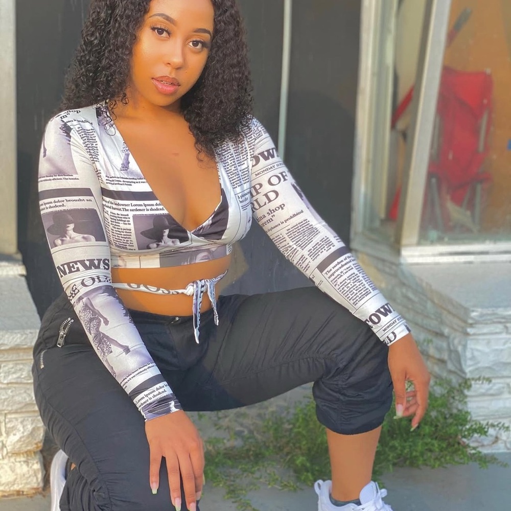 Newspaper Print Wrap Top